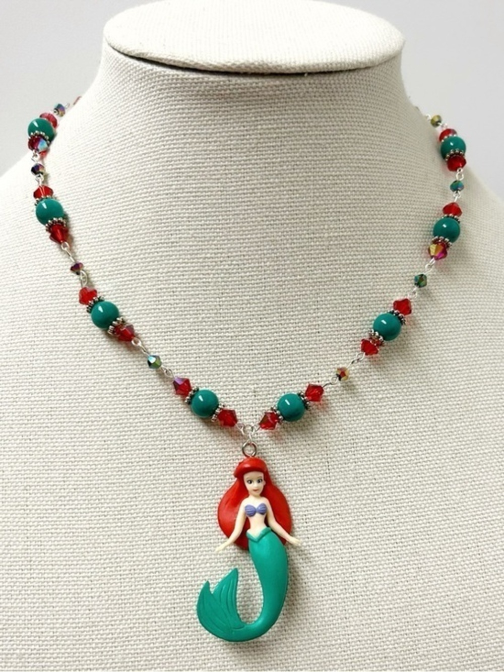 Ariel Little Mermaid Inspired Red and Teal Mermaid Pendant Necklace